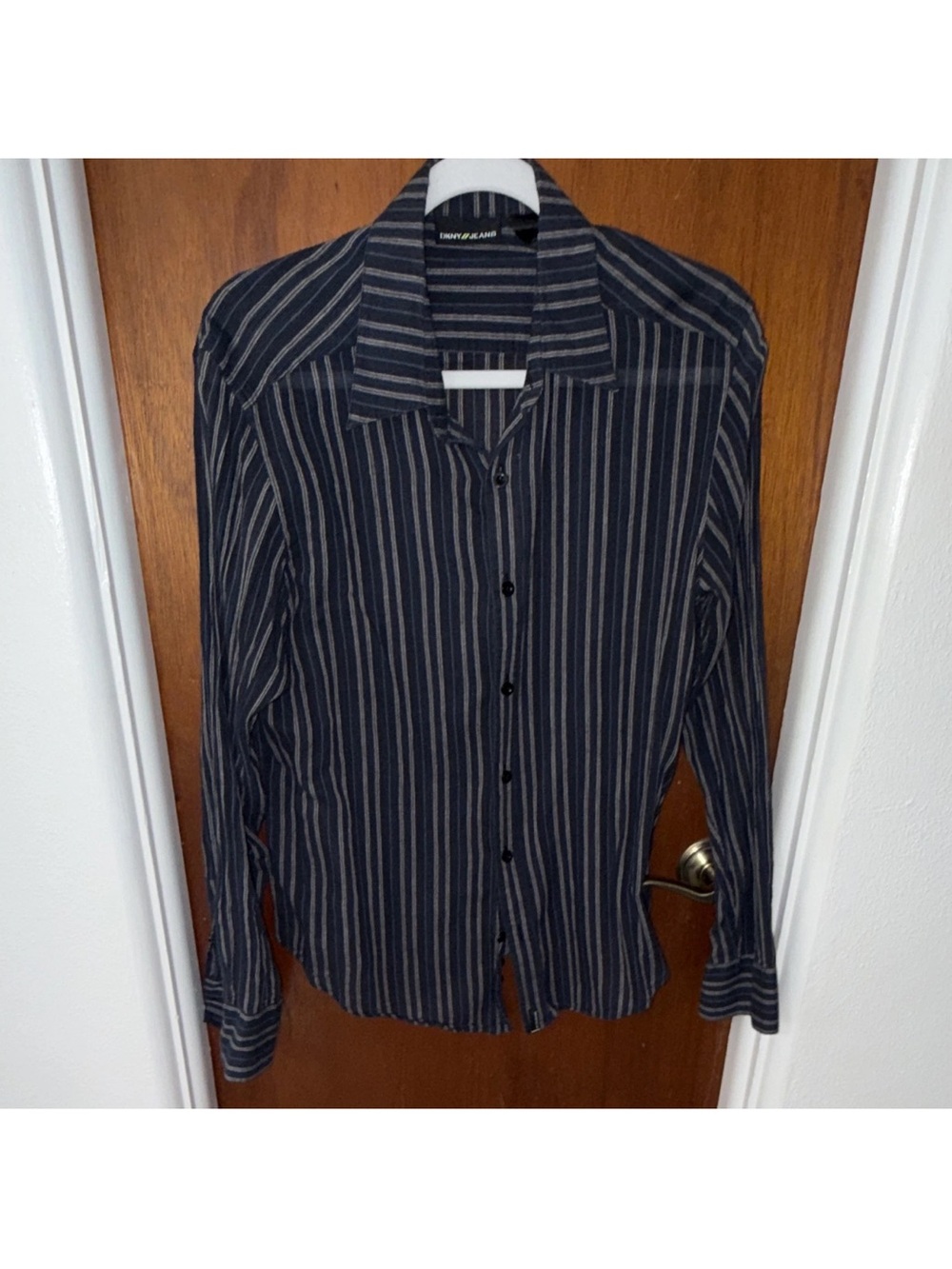 DKNY Jeans Men's Striped Shirt in Navy and Light Gray